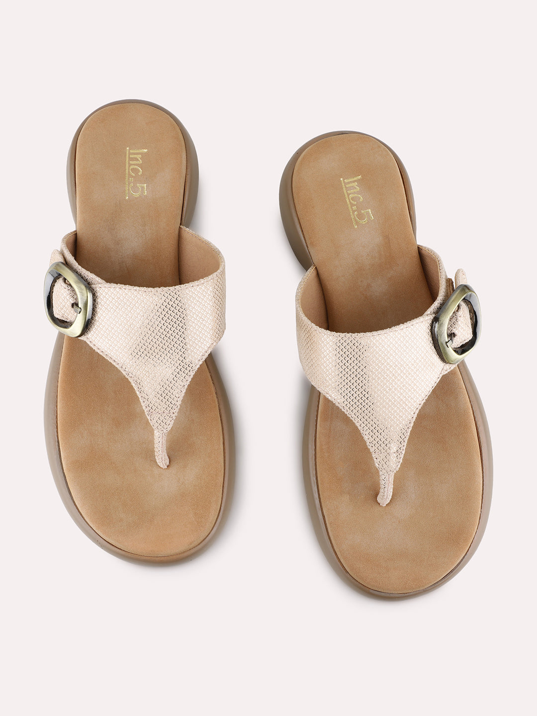 Womens Beige Ethnic Wear Textured Round Toe Platform Heel Sandals