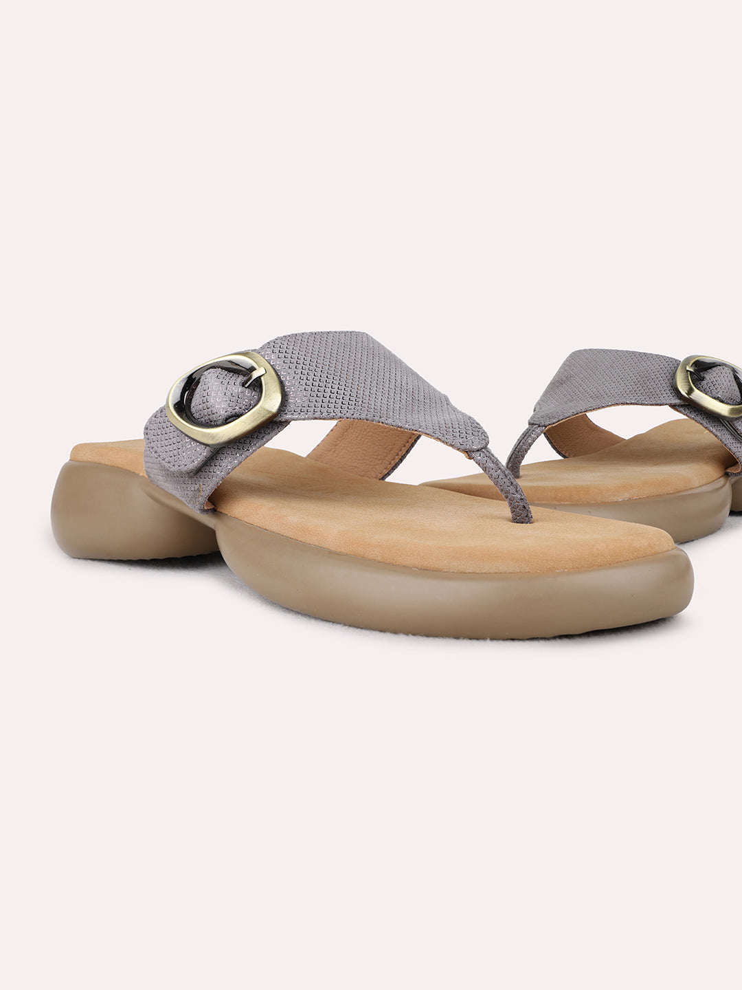 Womens Grey Ethnic Wear Textured Round Toe Platform Heel Sandals