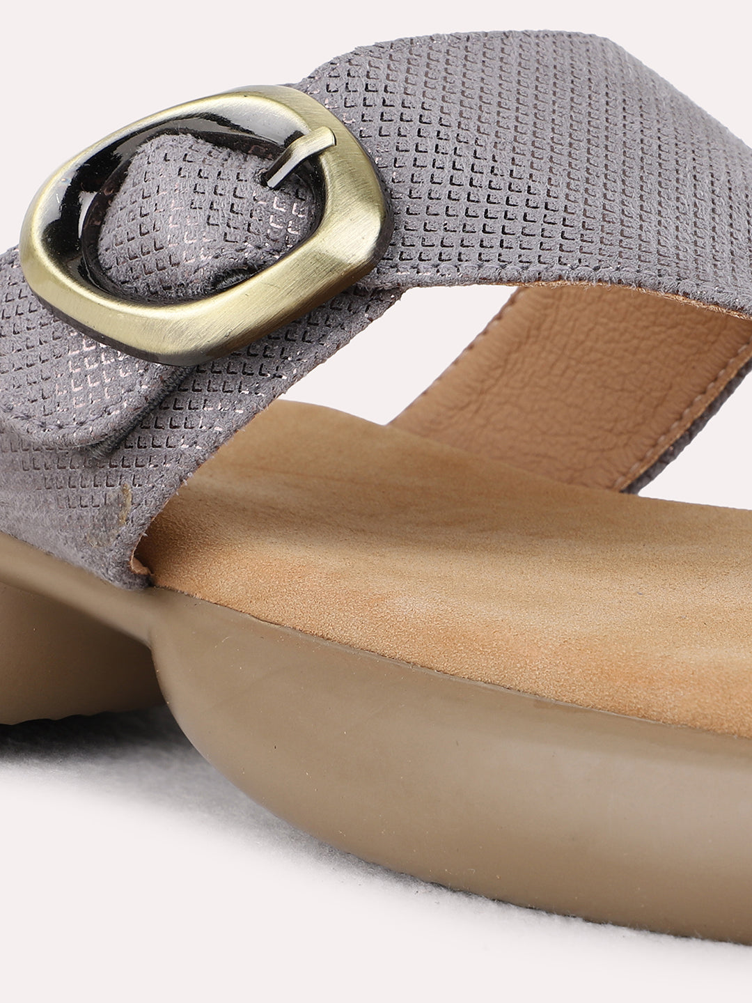 Womens Grey Ethnic Wear Textured Round Toe Platform Heel Sandals