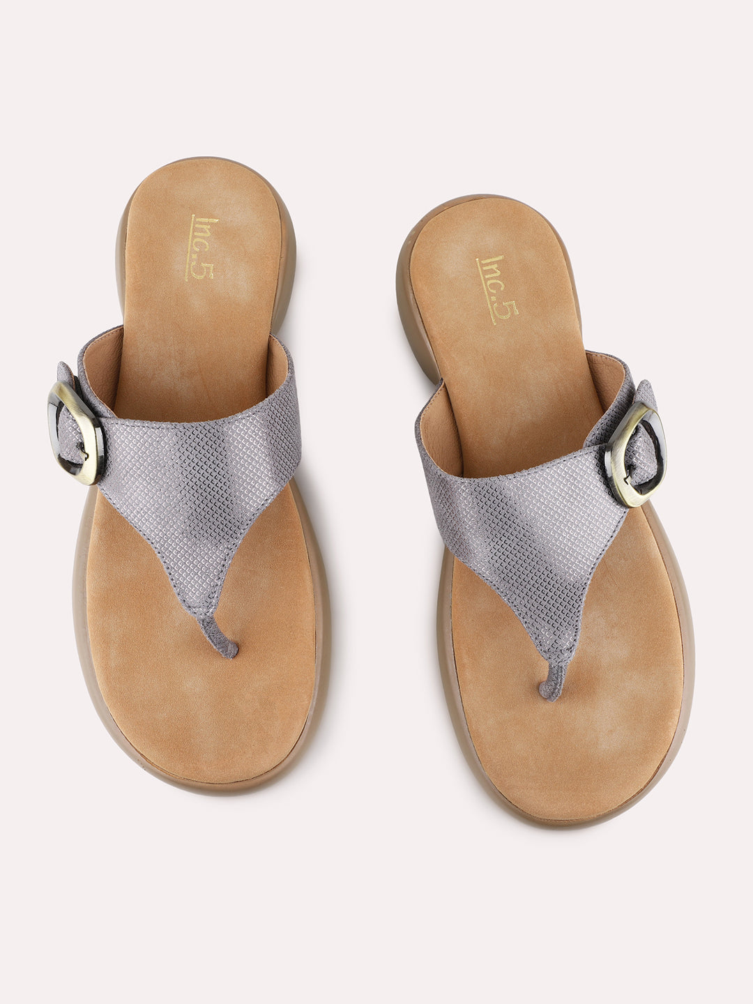 Womens Grey Ethnic Wear Textured Round Toe Platform Heels