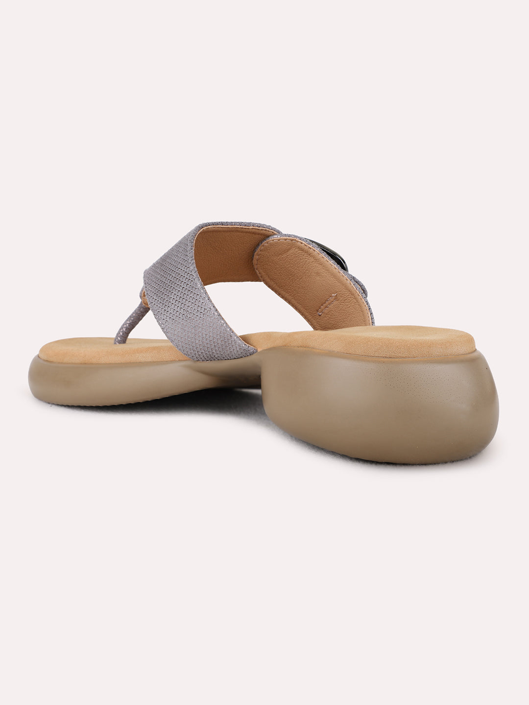 Womens Grey Ethnic Wear Textured Round Toe Platform Heels
