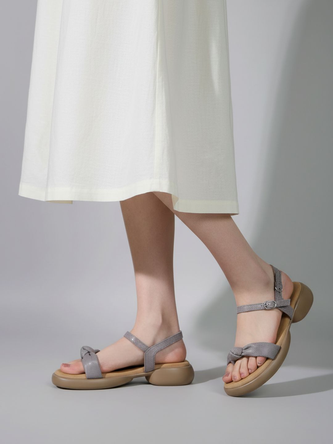 Womens Grey Casual Solid Round Toe Platform Heels