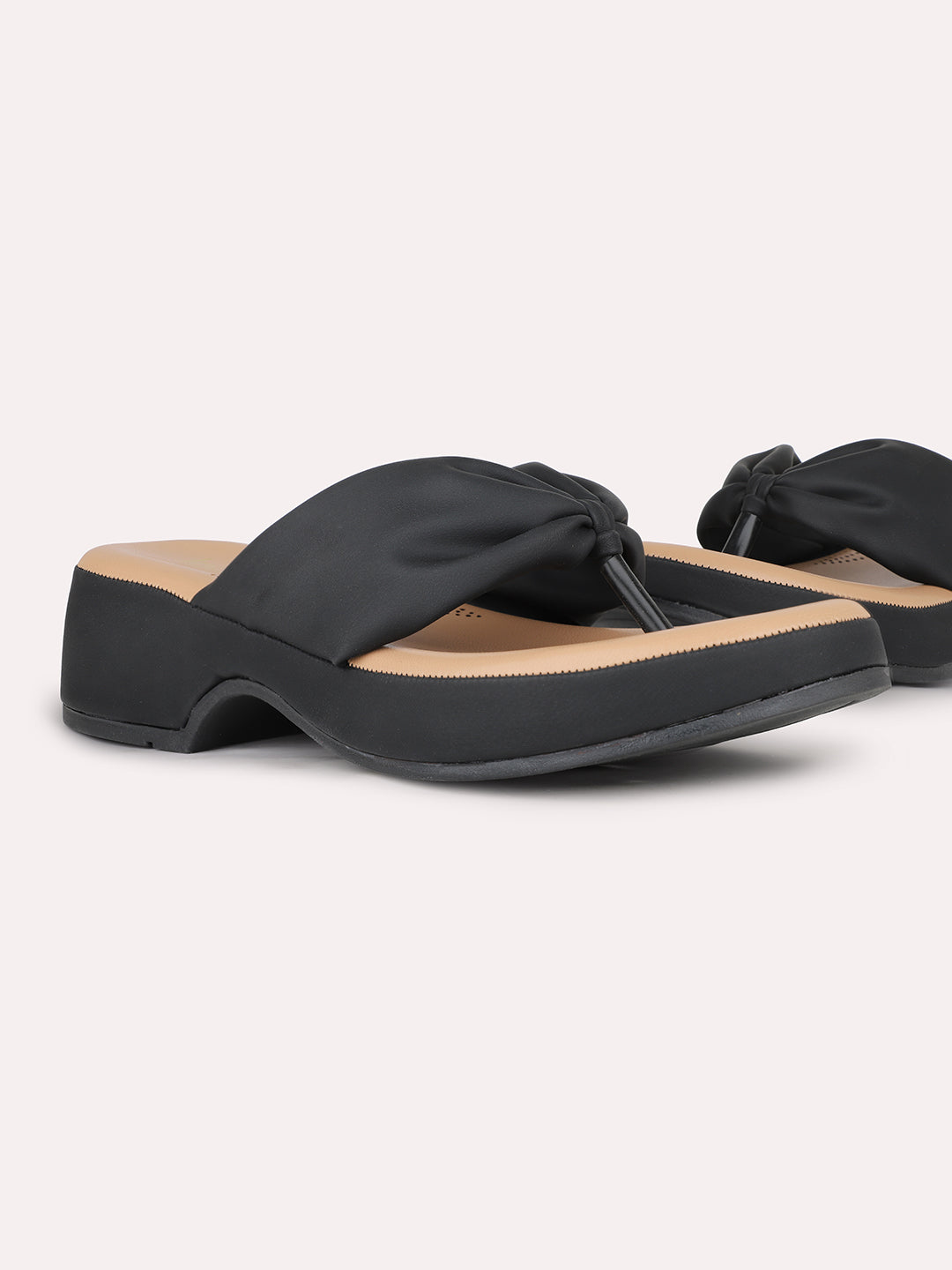Women Black Party Wear Solid Round Toe Platform Heels