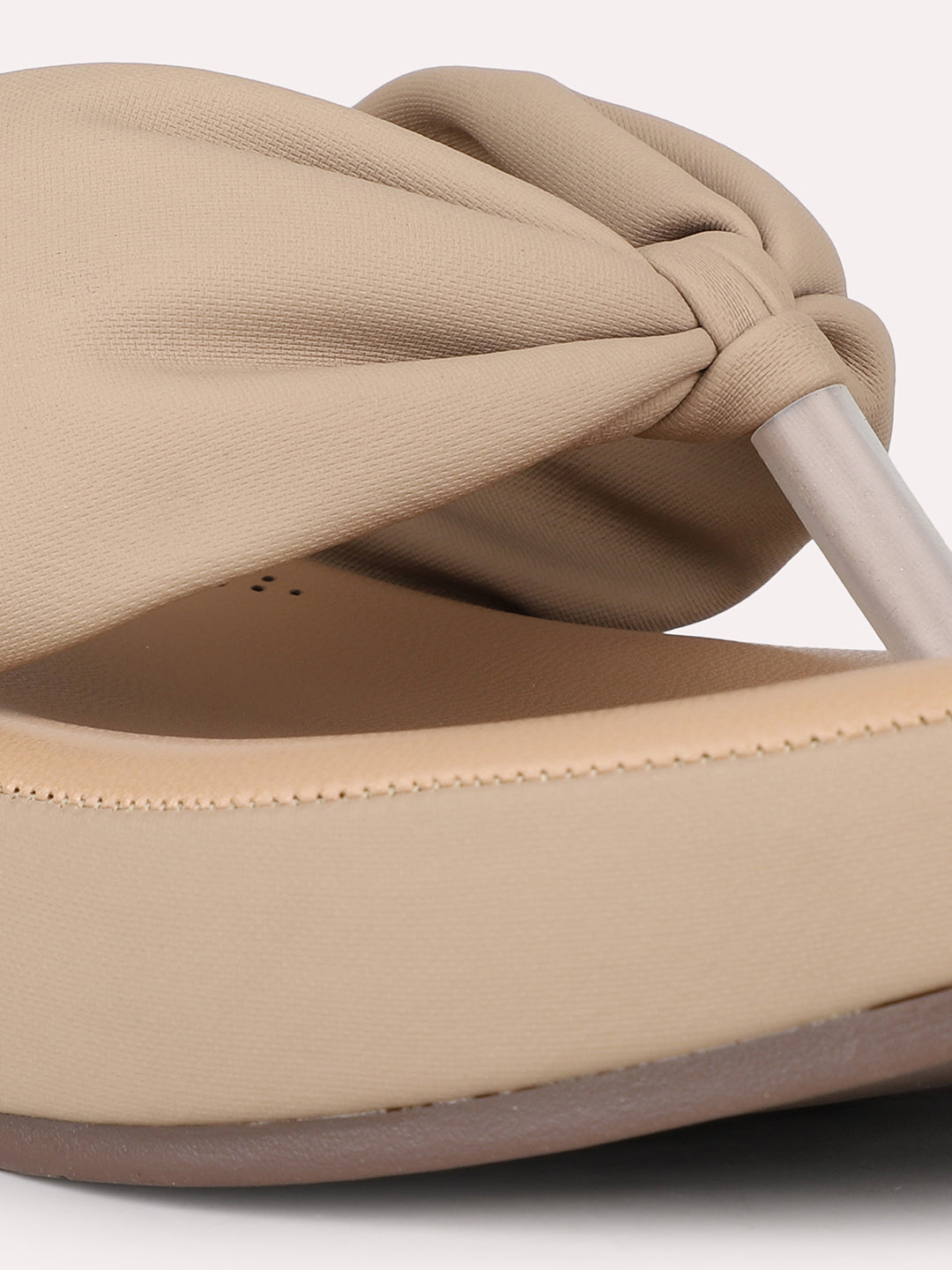 Women Beige Party Wear Solid Round Toe Platform Heel Sandals