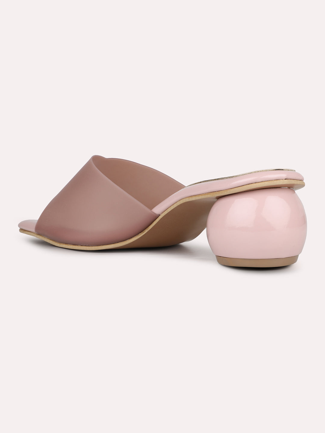 Womens Peach Transparent Round Toe Party Wear Heel Mules