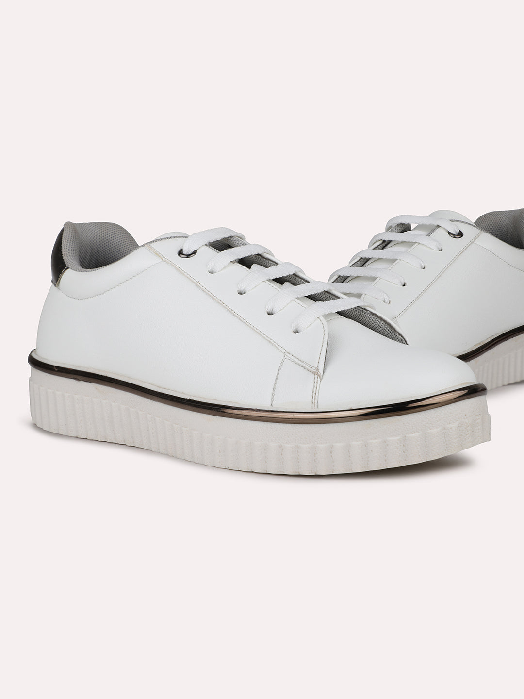 Womens Pewter and White Casual Round toe Sneakers