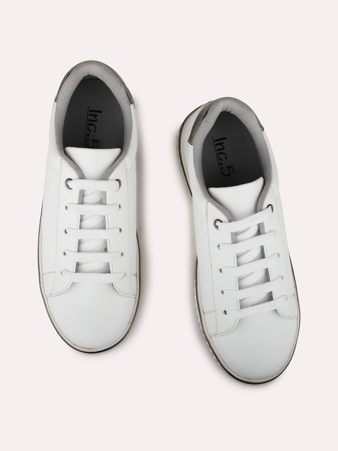 Womens Pewter and White Casual Round toe Sneakers