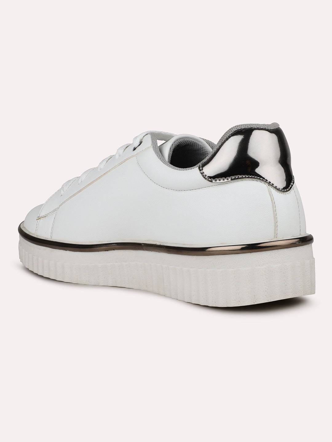 Womens Pewter and White Casual Round toe Sneakers