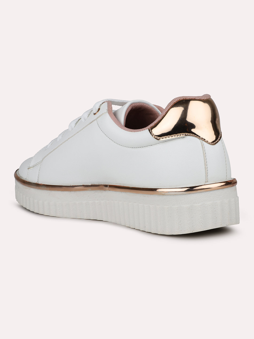 Womens Rose Gold and White Casual Round toe Sneakers