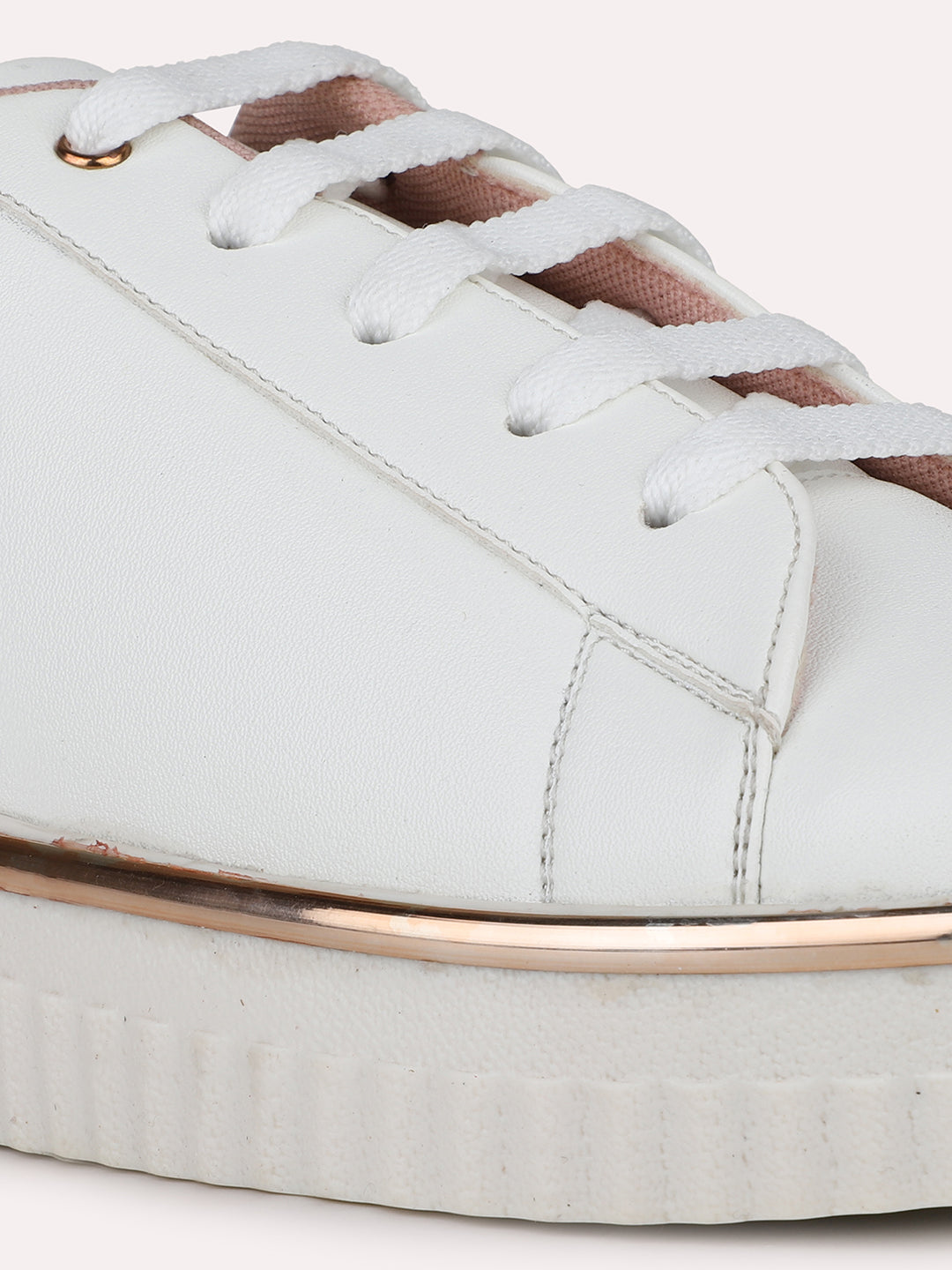 Womens Rose Gold and White Casual Round toe Sneakers