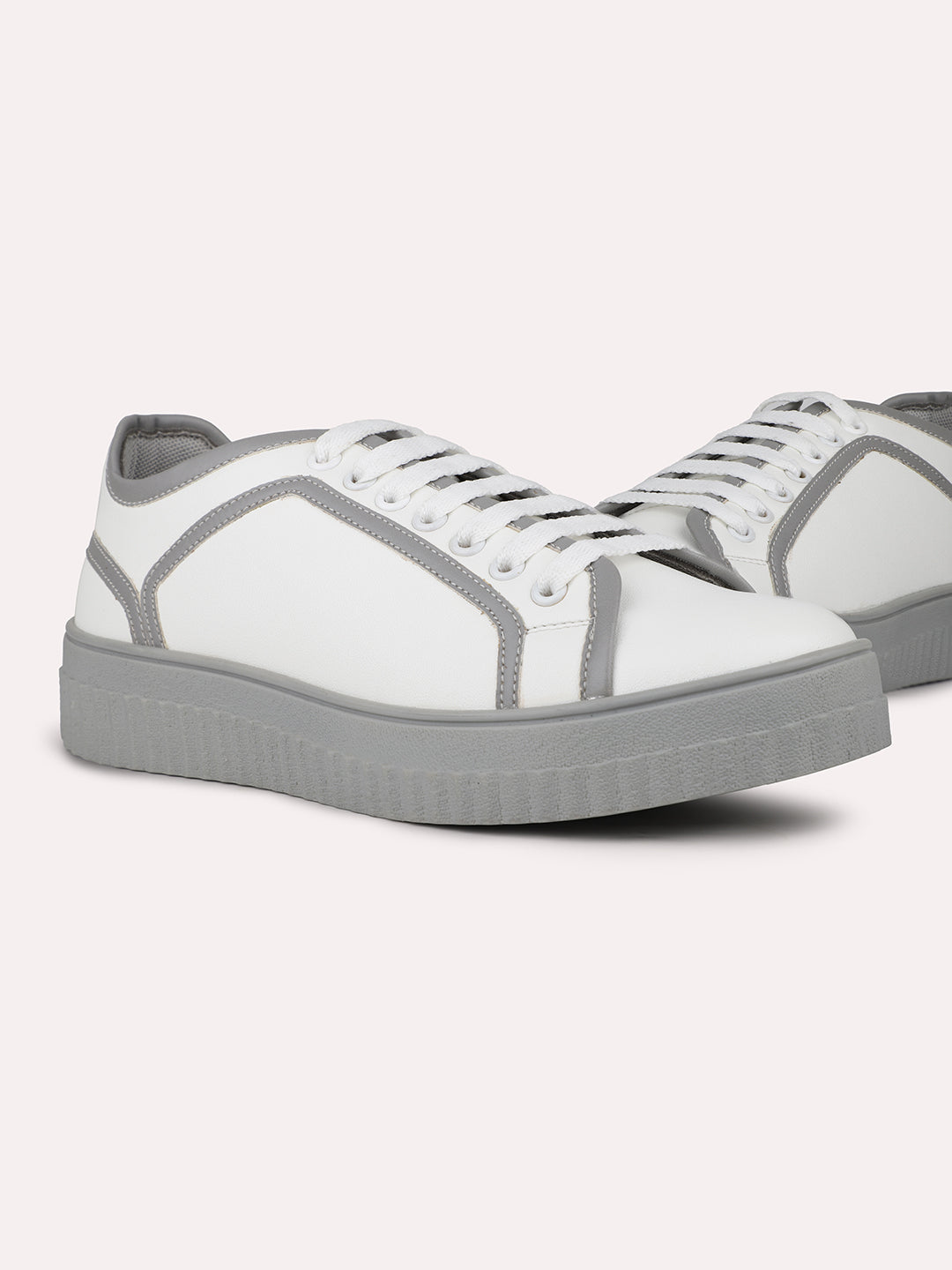 Womens Grey and White Casual Round toe Sneakers