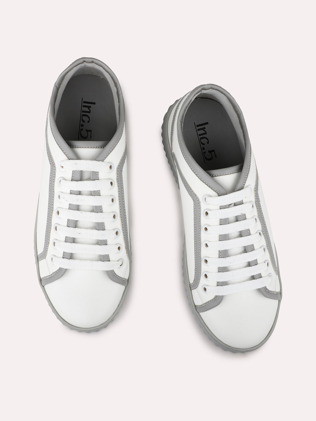 Womens Grey and White Casual Round toe Sneakers