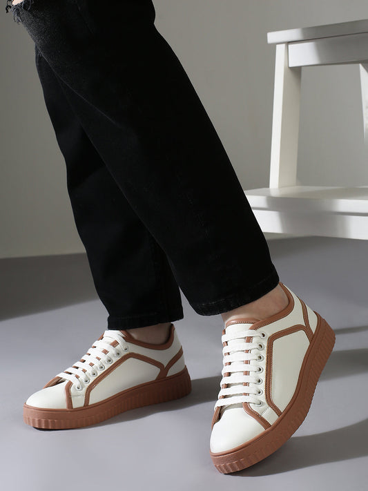 Womens Peach and White Casual Round toe Sneakers