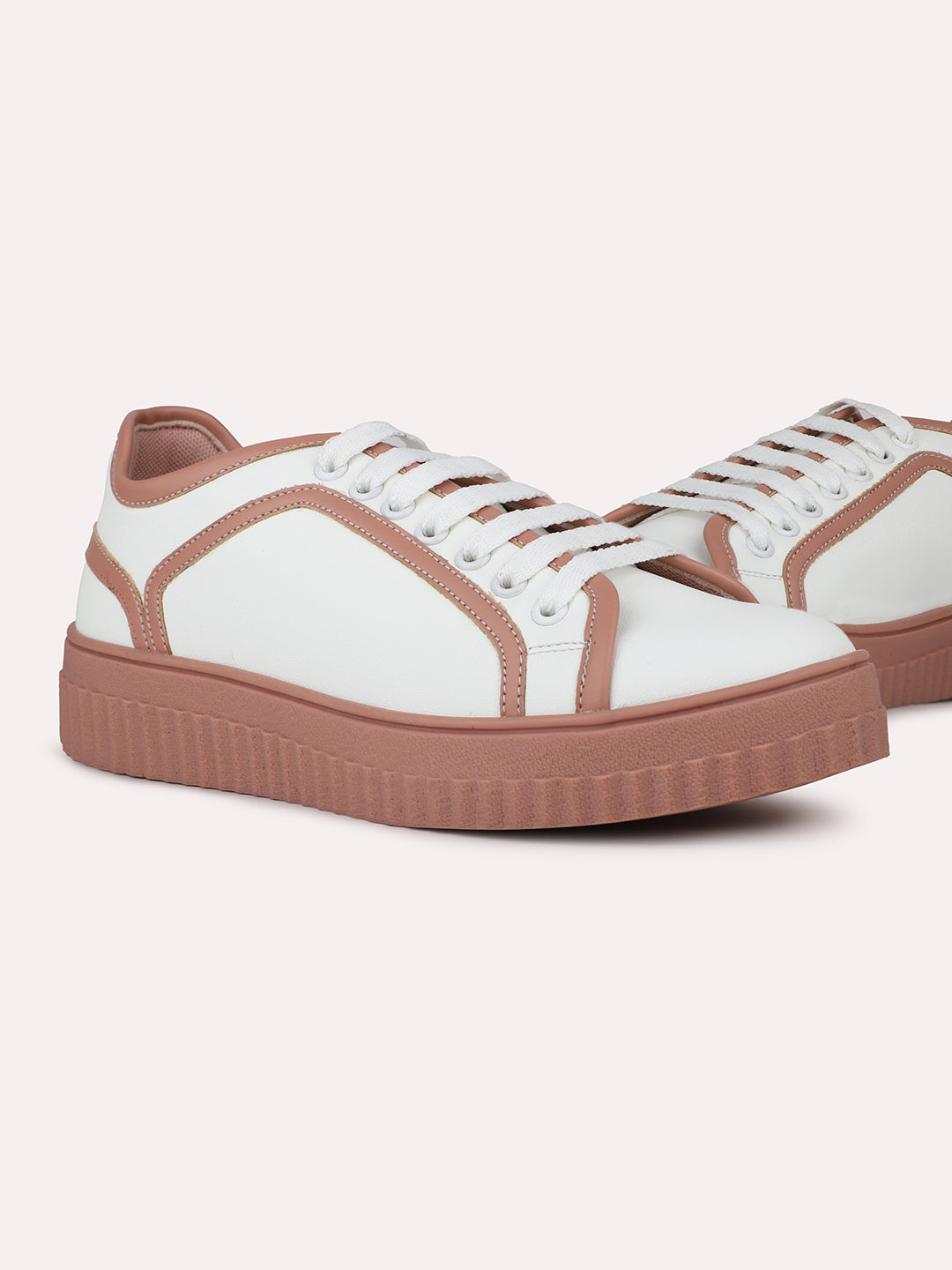 Womens Peach and White Casual Round toe Sneakers