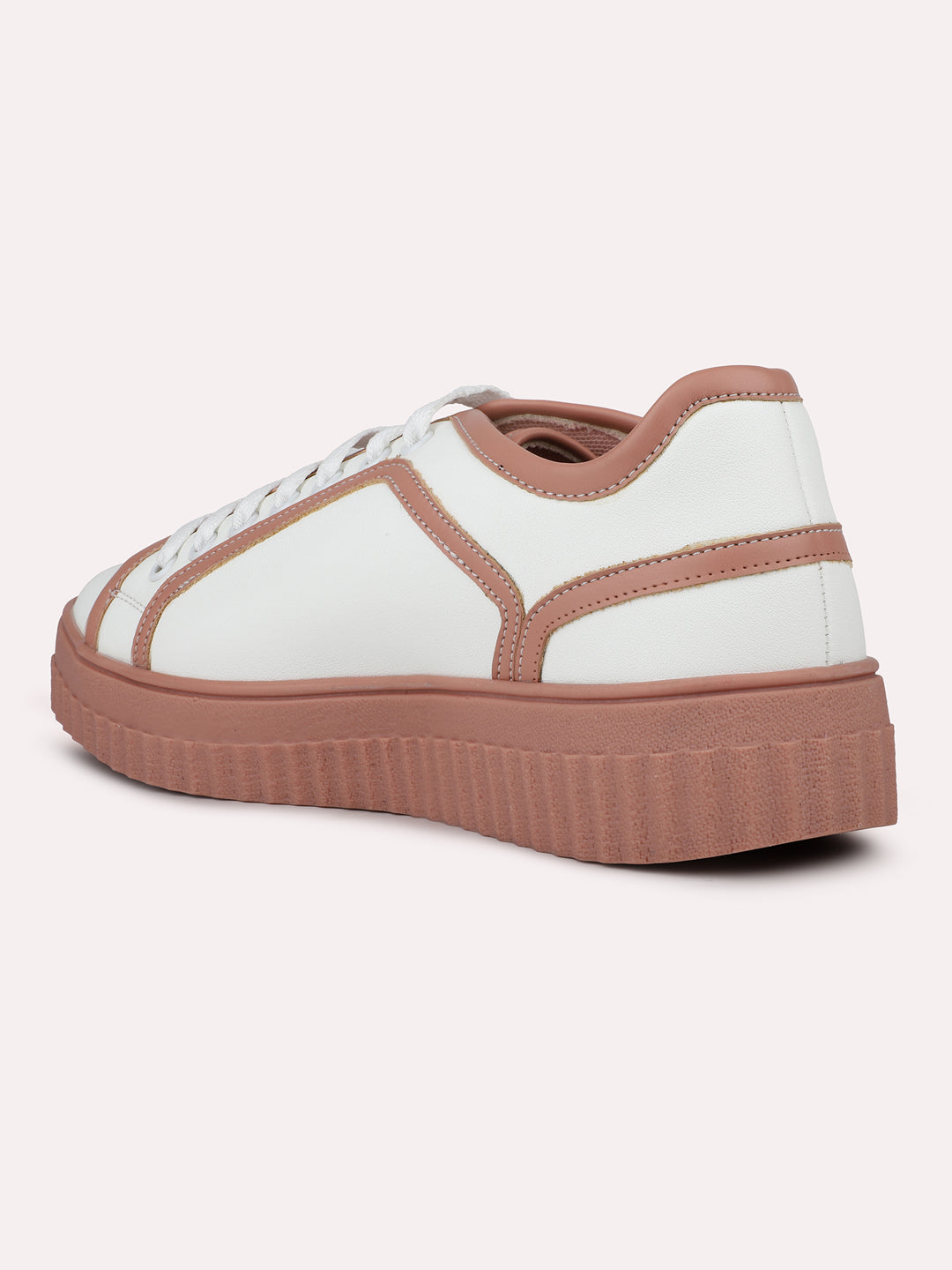 Womens Peach and White Casual Round toe Sneakers