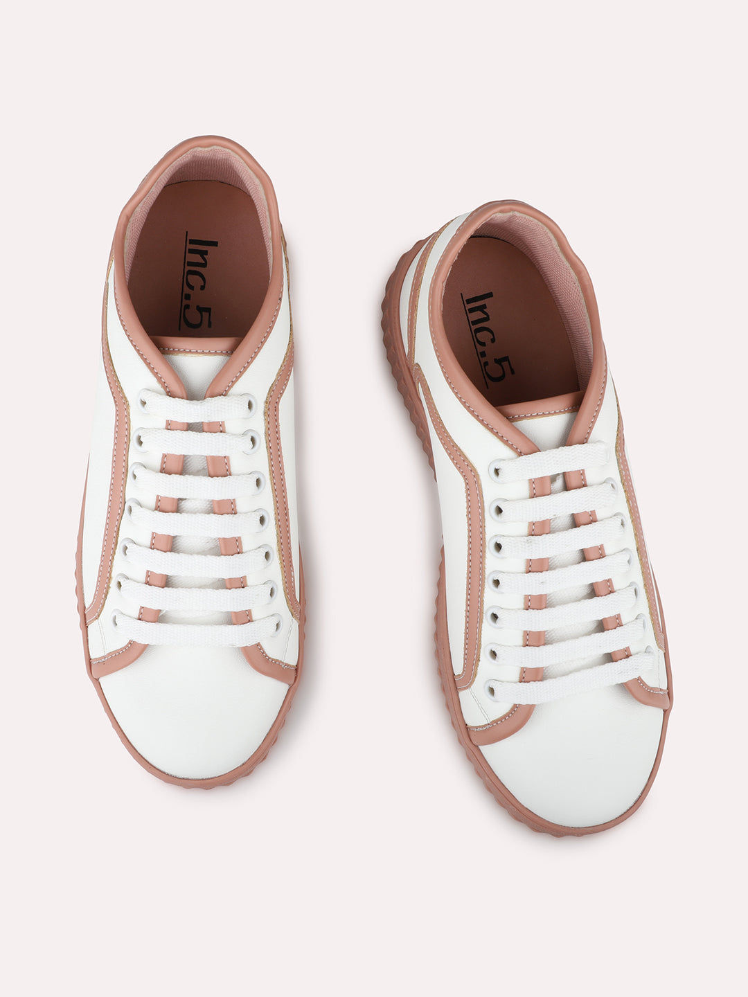 Womens Peach and White Casual Round toe Sneakers