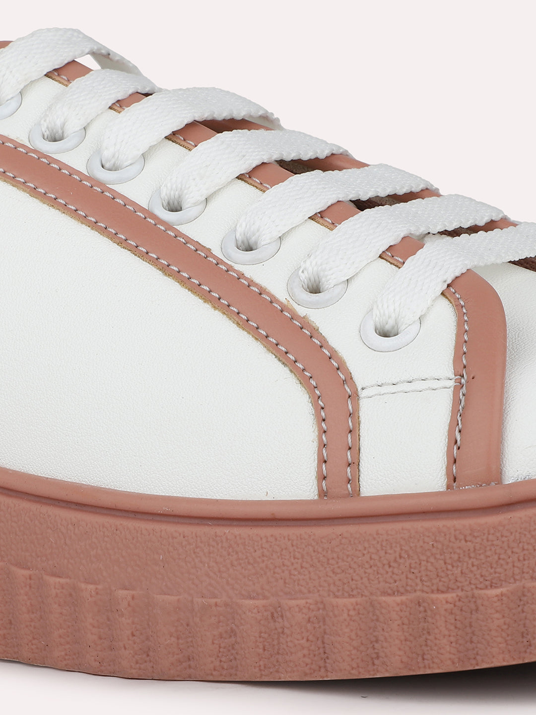 Womens Peach and White Casual Round toe Sneakers