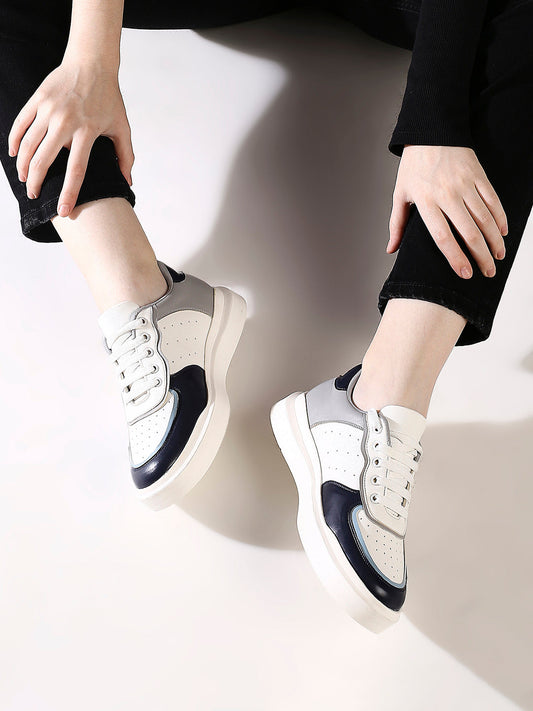 Womens Navy and White Casual Round toe Sneakers