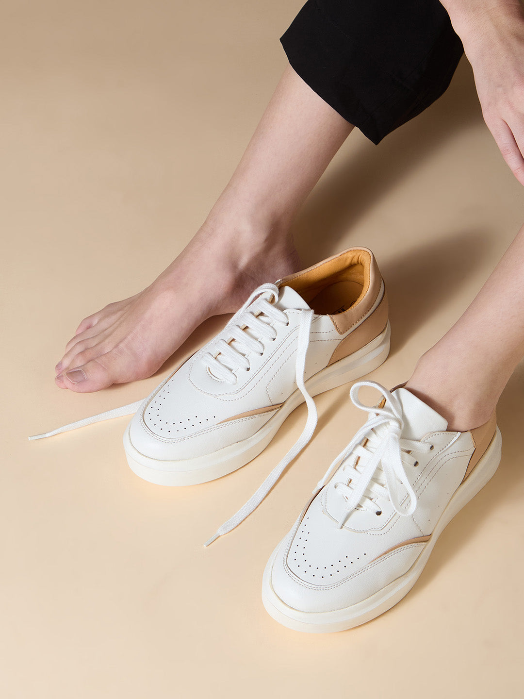 Womens Beige Casual Solid Laceup Sneakers