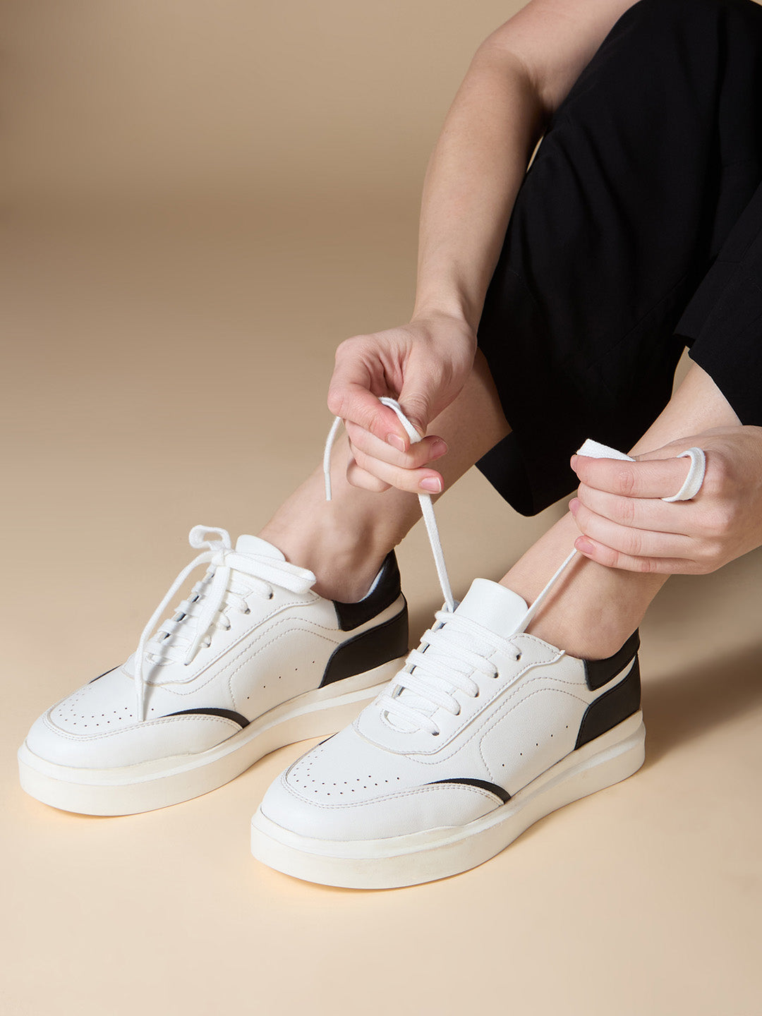 Womens Black Casual Solid Laceup Sneakers