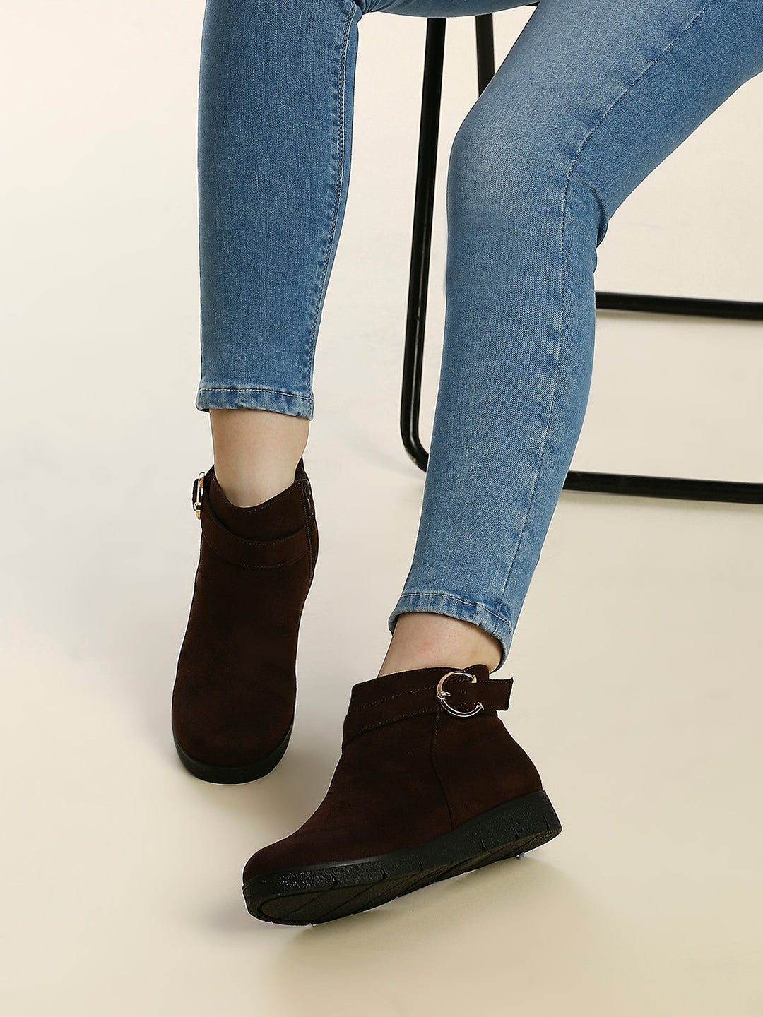 Womens Brown Casual Solid Round toe Ankle Boots