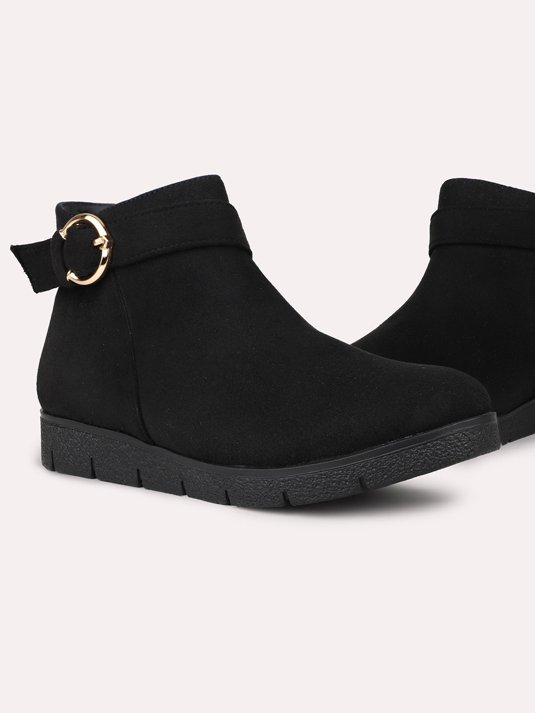 Womens Black Casual Solid Round toe Ankle Boots