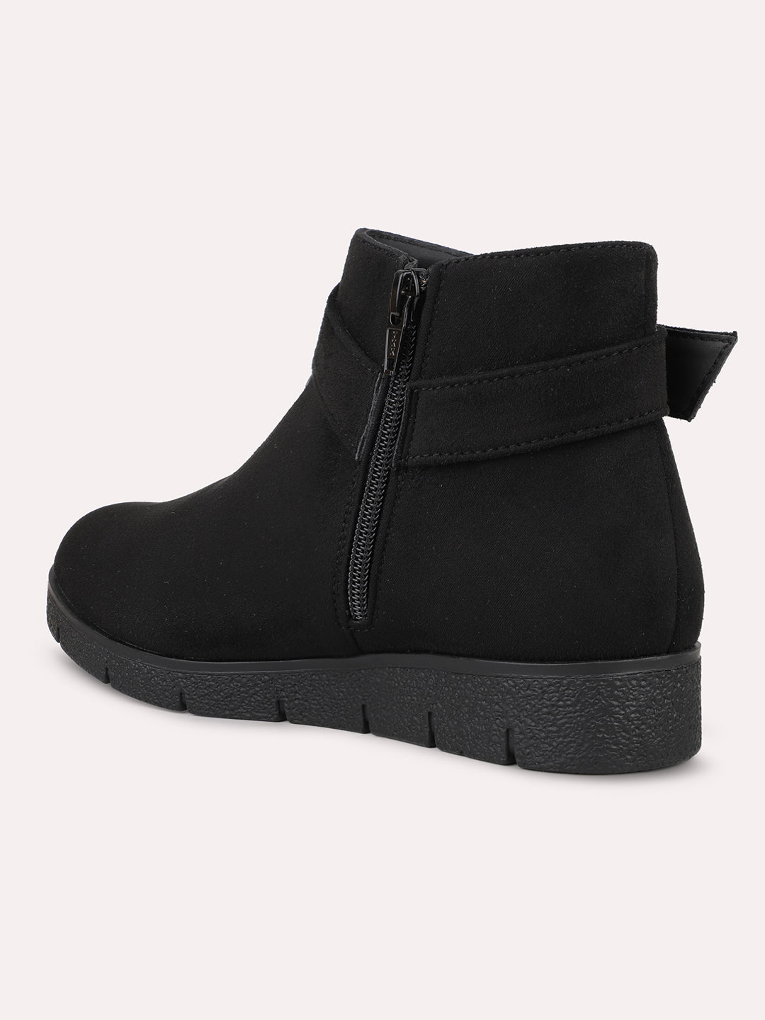 Womens Black Casual Solid Round toe Ankle Boots