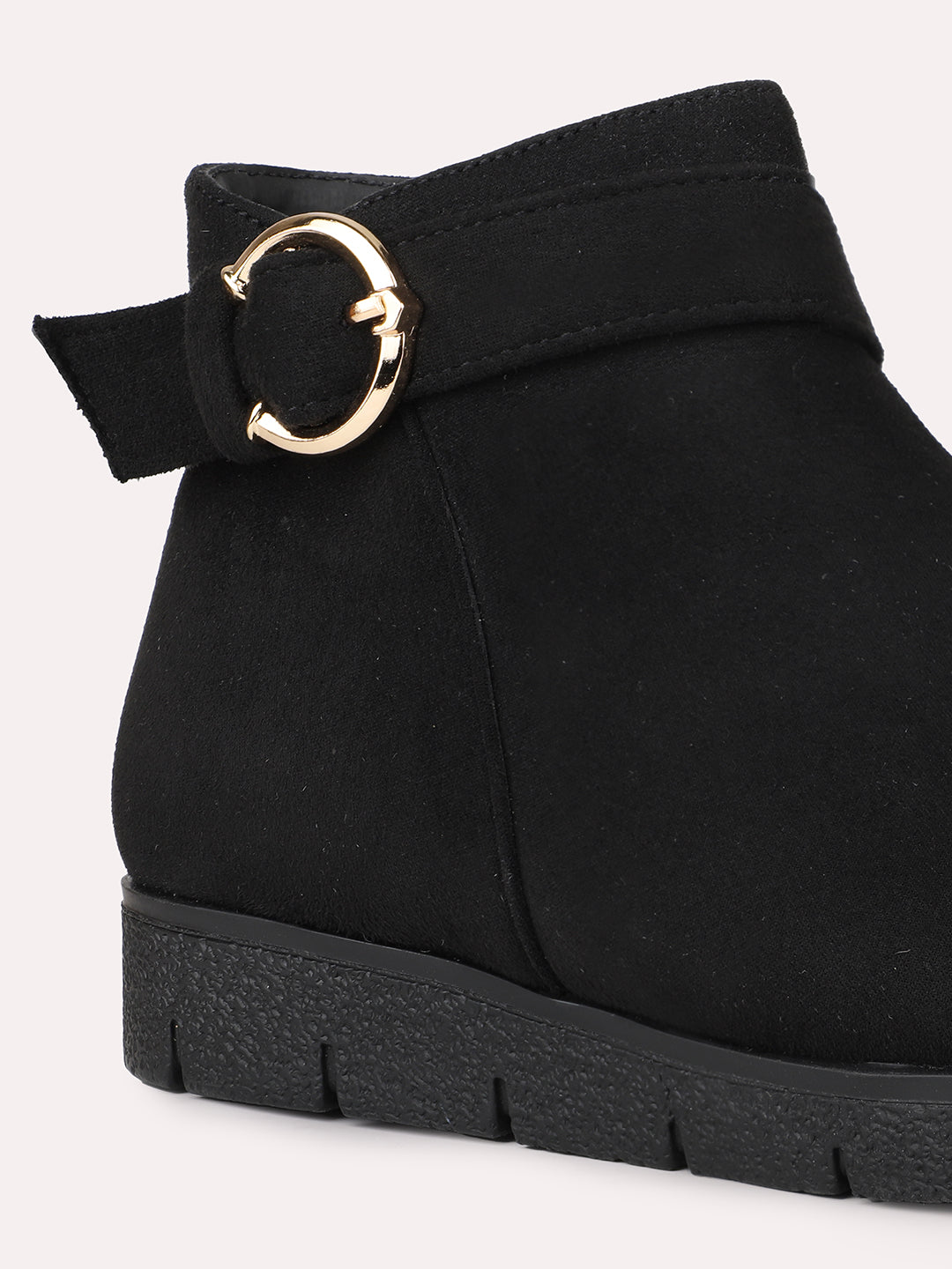 Womens Black Casual Solid Round toe Ankle Boots