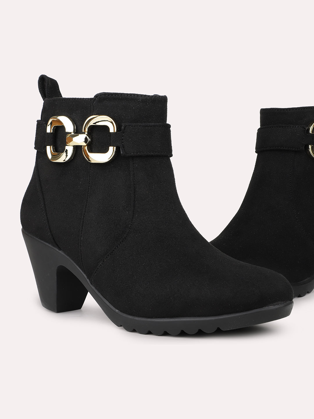 Womens Black Casual Solid Round toe Ankle Boots