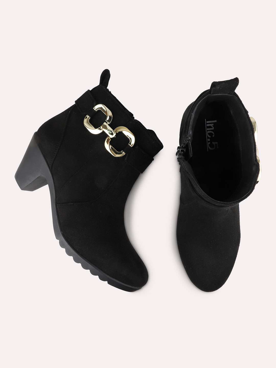 Womens Black Casual Solid Round toe Ankle Boots