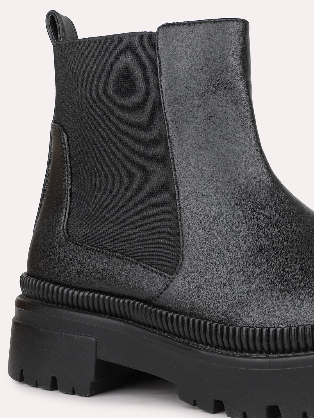 Womens Black Casual Solid Round toe Chelsea Boots