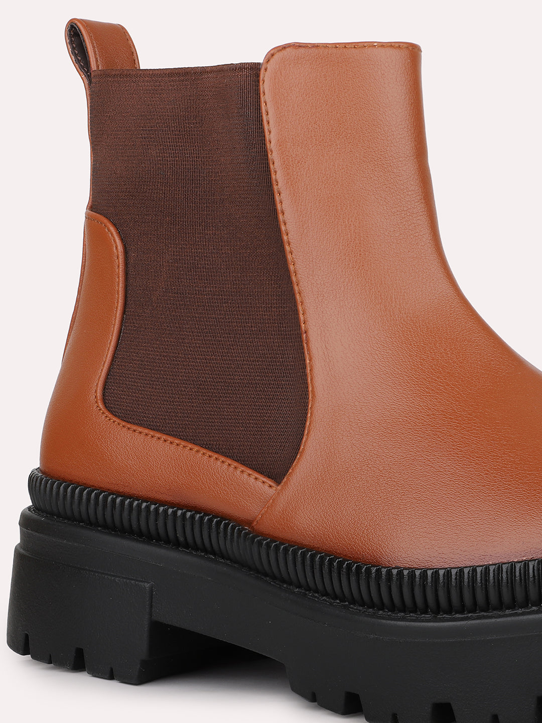 Womens Tan Casual Solid Round toe Chelsea Boots