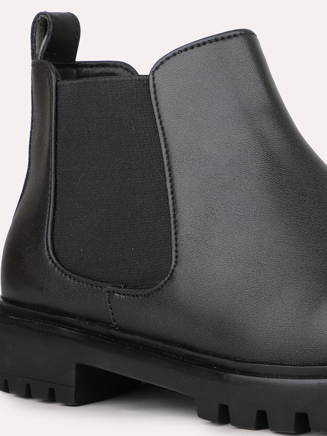 Womens Black Casual Solid Round toe Chelsea Boots