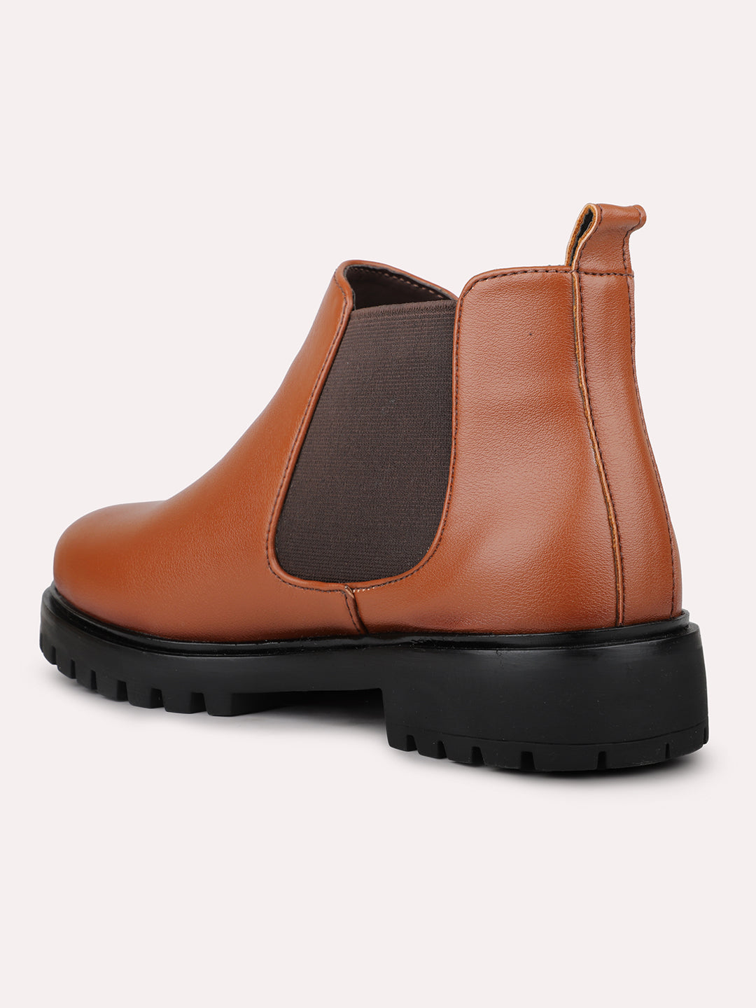 Womens Tan Casual Solid Round toe Chelsea Boots