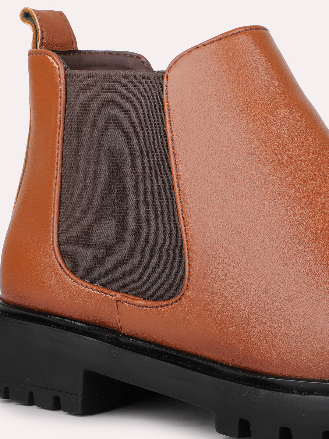 Womens Tan Casual Solid Round toe Chelsea Boots