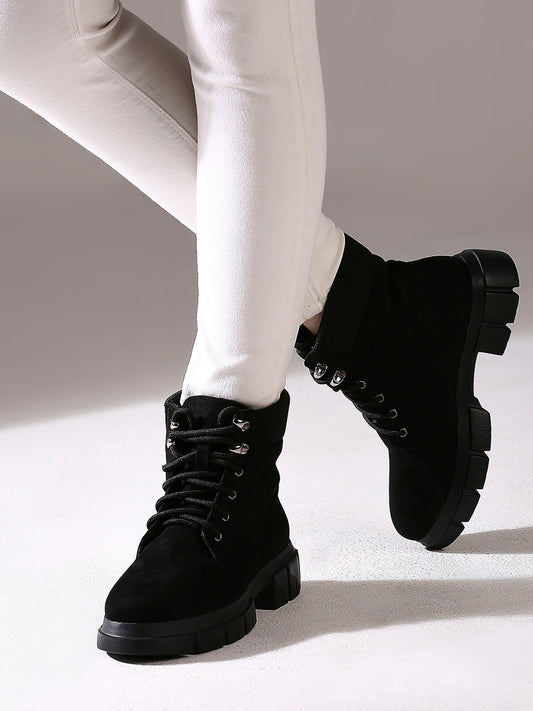 Womens Black Casual Solid Round toe Ankle Boots