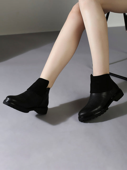 Womens Black Casual Solid Round toe Ankle Boots