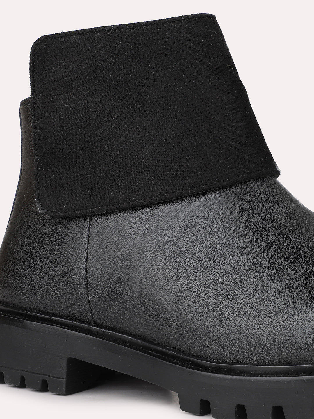 Womens Black Casual Solid Round toe Ankle Boots