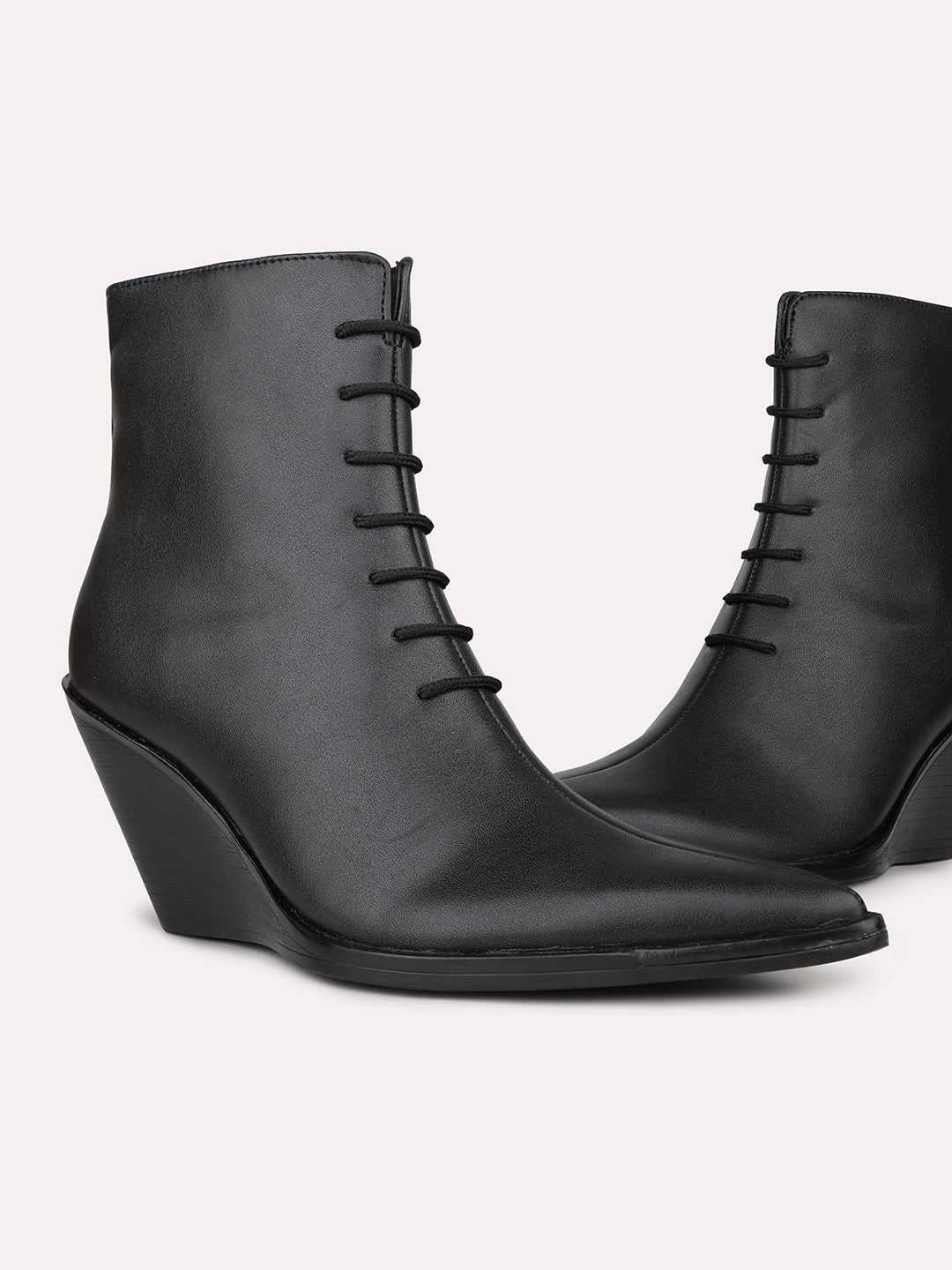 Womens Black Casual Solid Pointed toe Ankle Boots