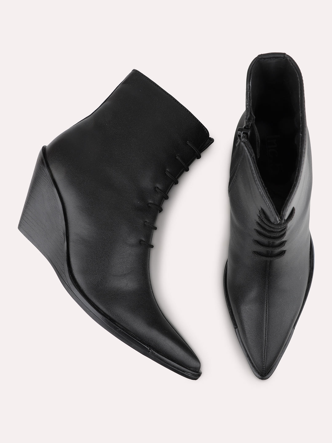 Womens Black Casual Solid Pointed toe Ankle Boots