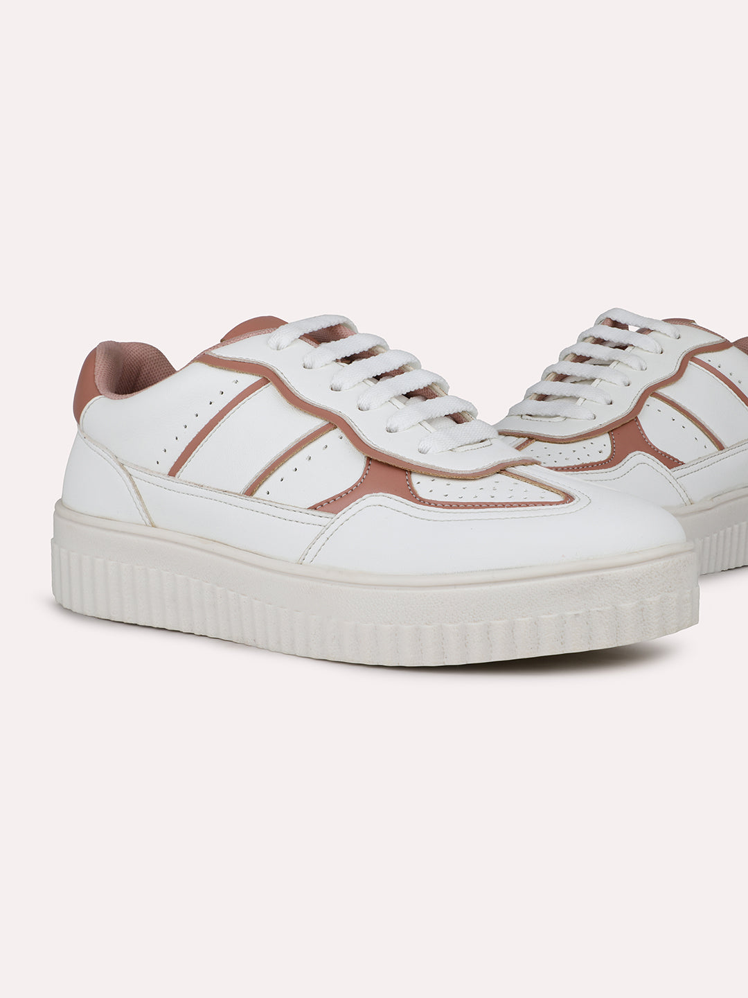 Womens Peach and White Casual Round toe Sneakers