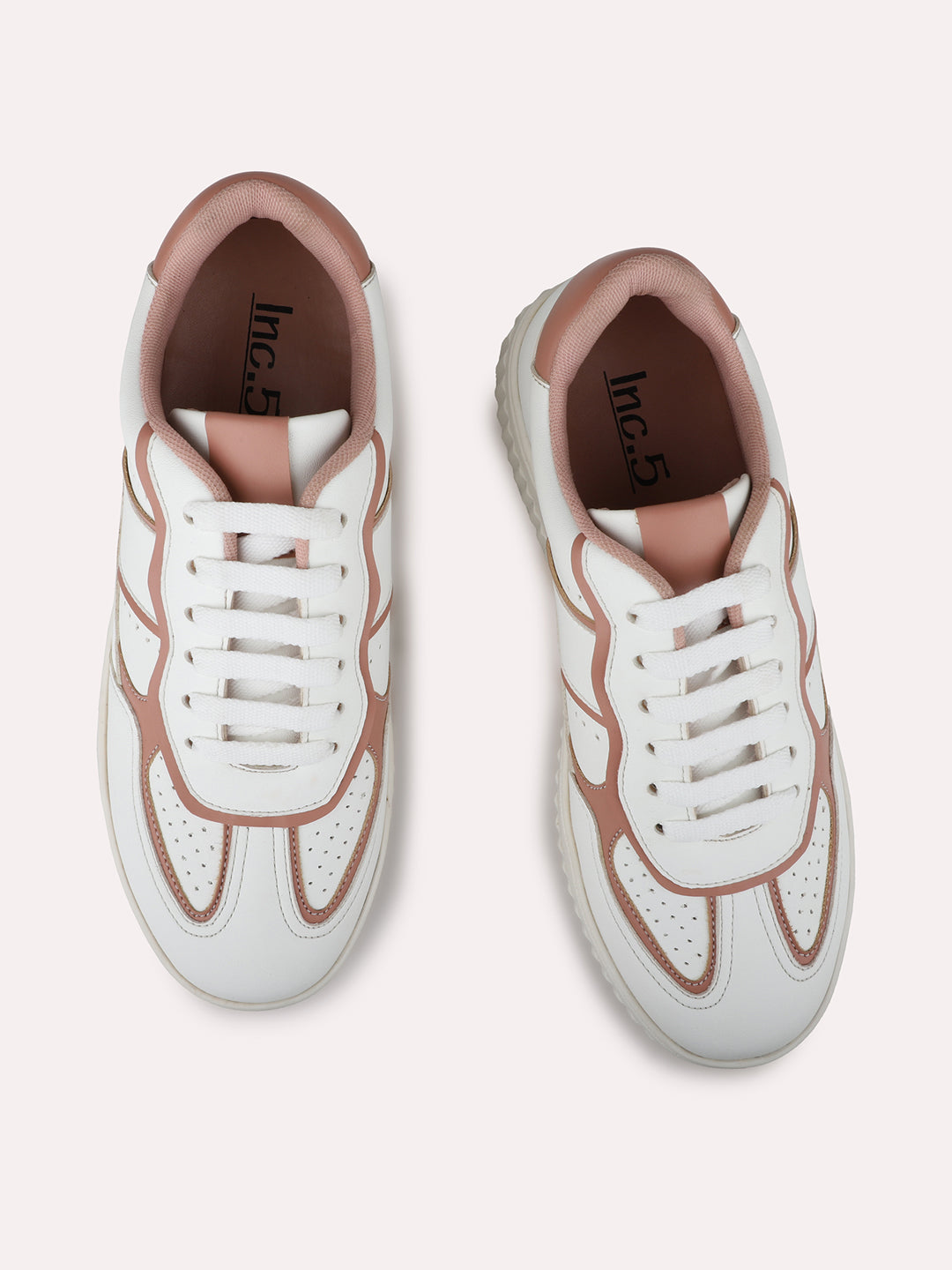 Womens Peach and White Casual Round toe Sneakers