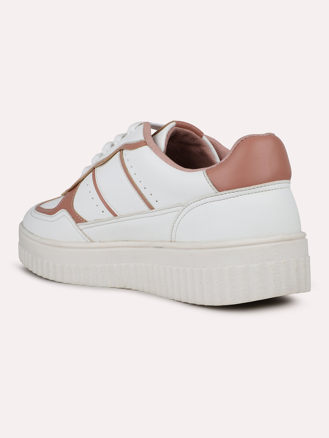 Womens Peach and White Casual Round toe Sneakers