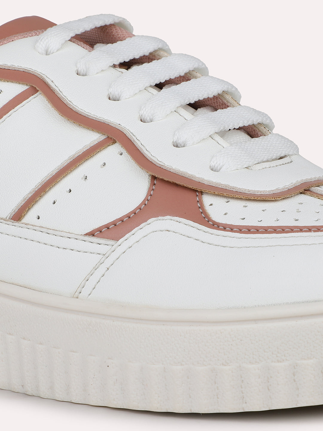 Womens Peach and White Casual Round toe Sneakers