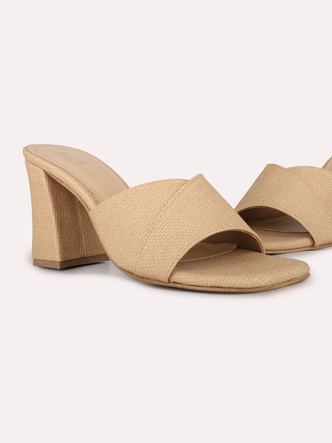 Women Beige Party Wear Solid Pattern Square Toe Block Heels