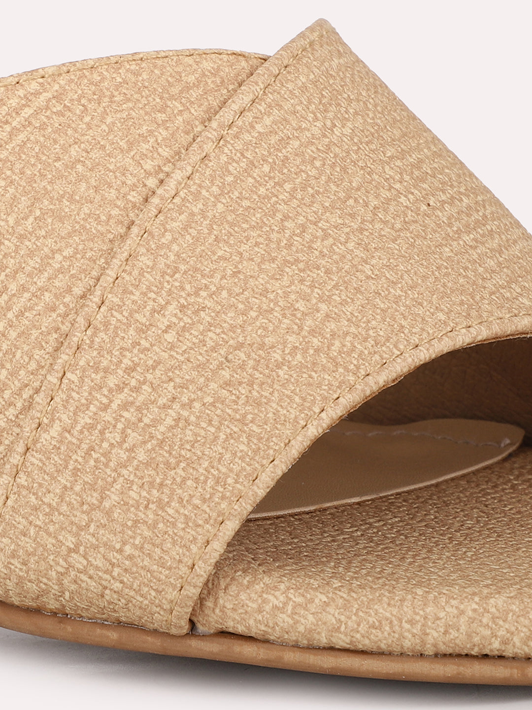 Women Beige Party Wear Solid Pattern Square Toe Block Heels