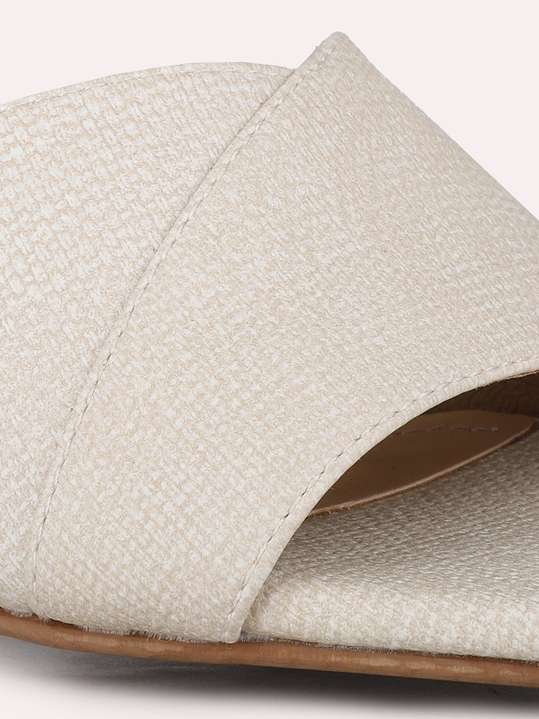 Women Cream Party Wear Solid Square Toe Block Heel Sandals