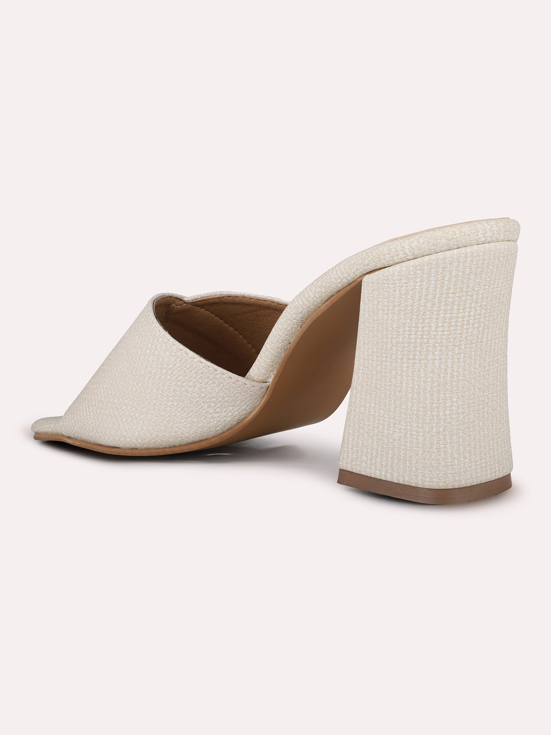 Women Cream Party Wear Solid Square Toe Block Heel Sandals