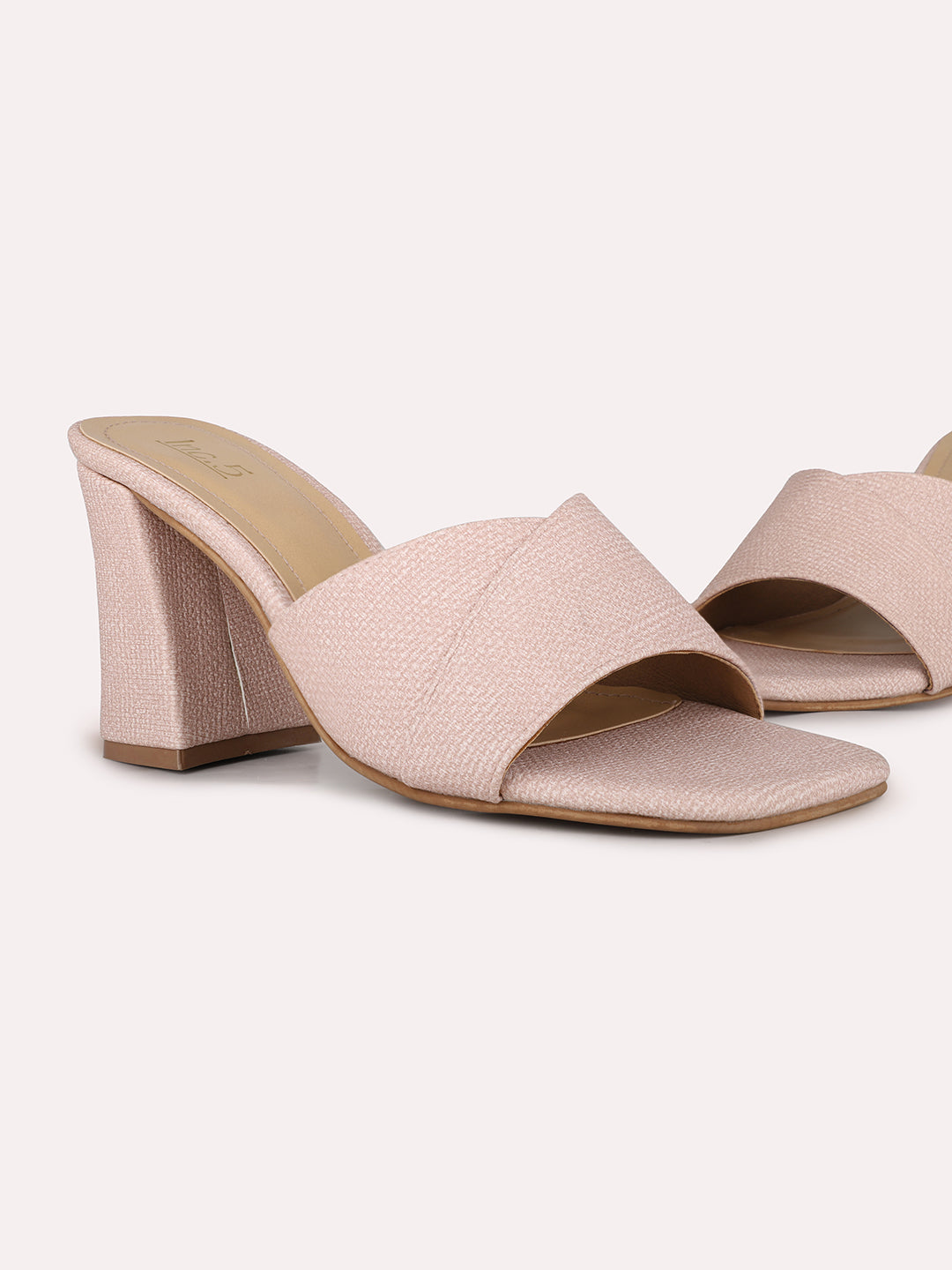 Women Peach Party Wear Solid Square Toe Block Heels