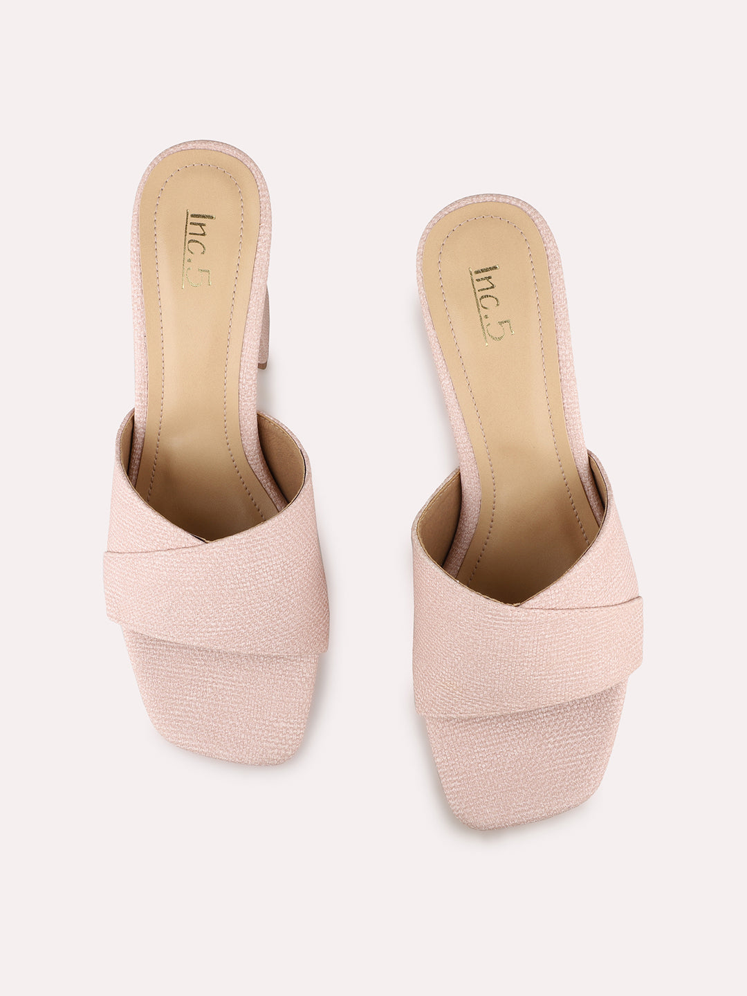 Women Peach Party Wear Solid Square Toe Block Heels